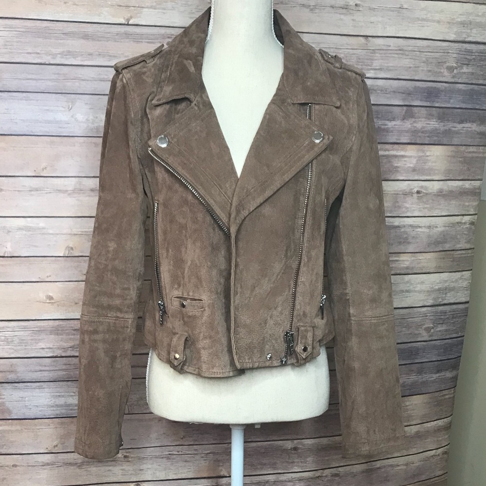 Blank NYC Coffee Bean Suede MOTO jacket belted